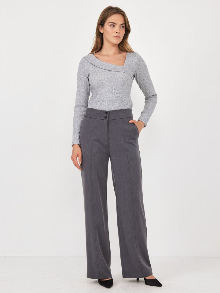 מכנסיים חגורה רחבה בצבע אפור מרנגו