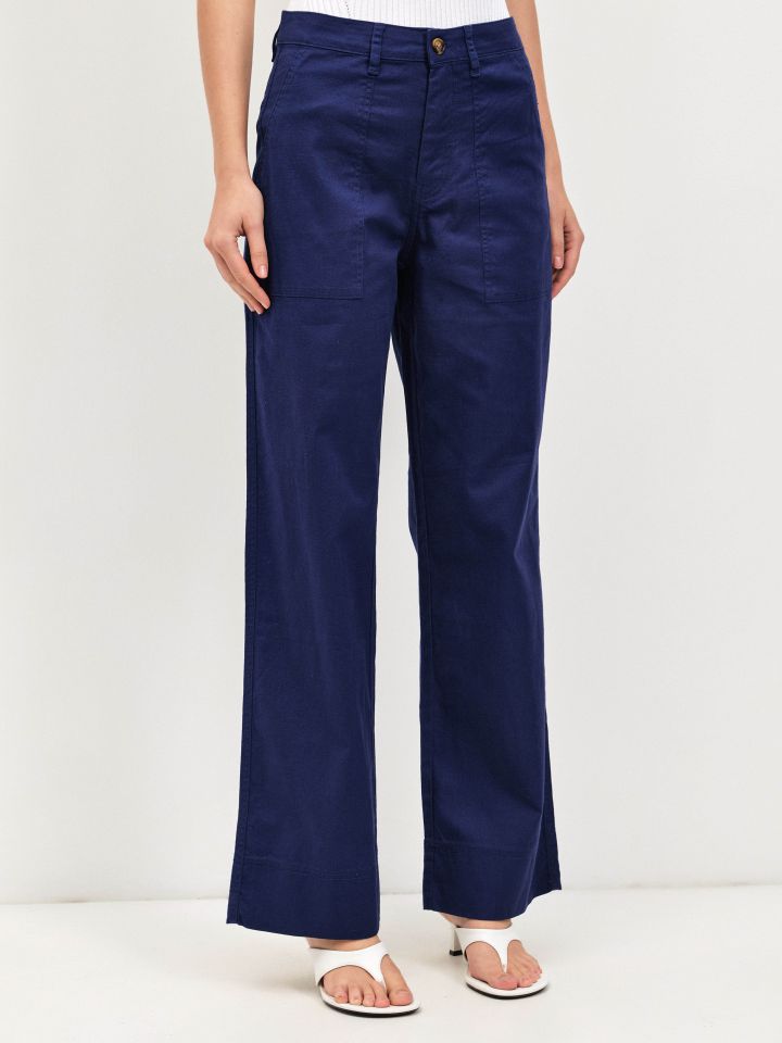 מכנסיים דריל כיסים בצבע כחול אינדיגו