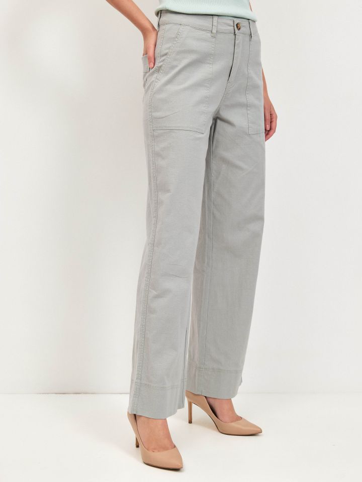 מכנסיים דריל כיסים בצבע ירוק בהיר