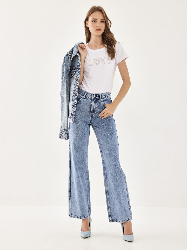 מכנסי ג’ינס יהלומים בצבע ג’ינס בהיר