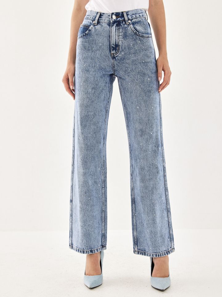 מכנסי ג’ינס יהלומים בצבע ג’ינס בהיר