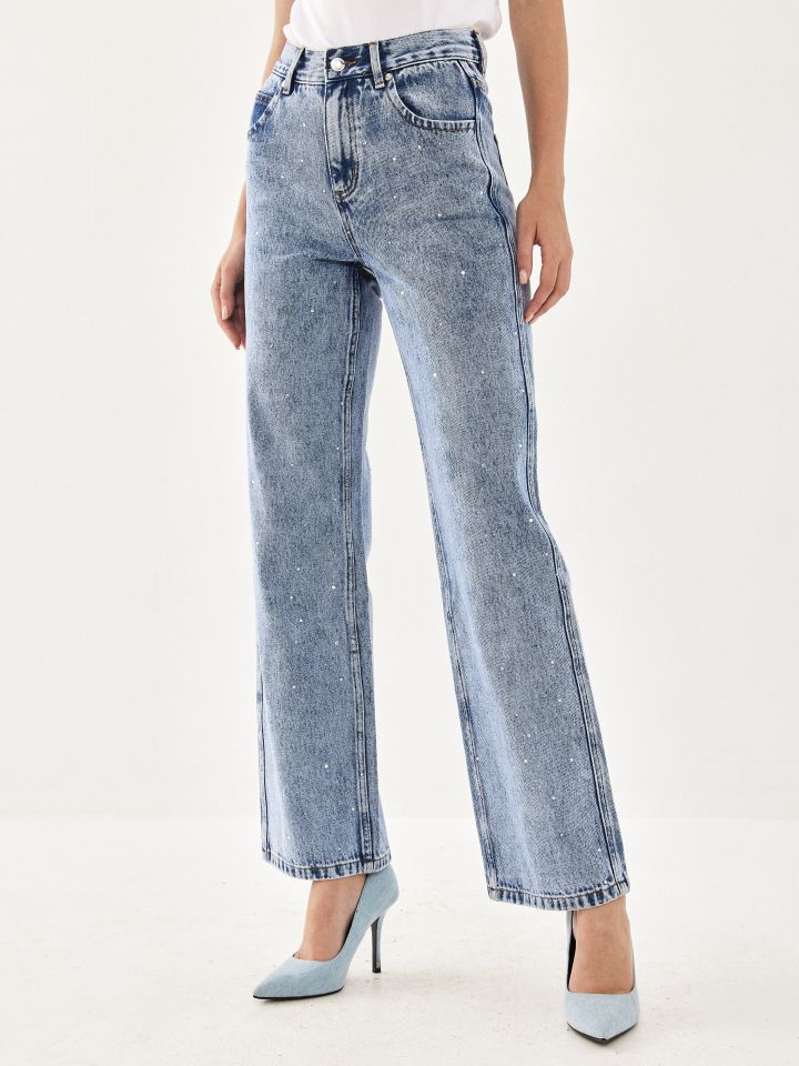 מכנסי ג’ינס יהלומים בצבע ג’ינס בהיר