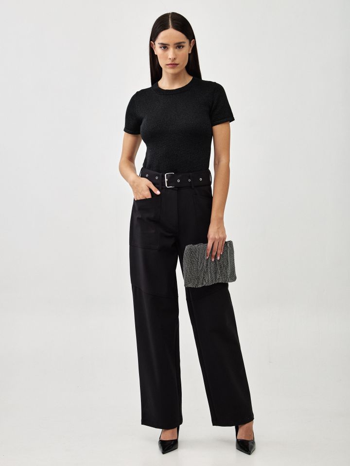 מכנסיים + חגורה YASMIN בצבע שחור