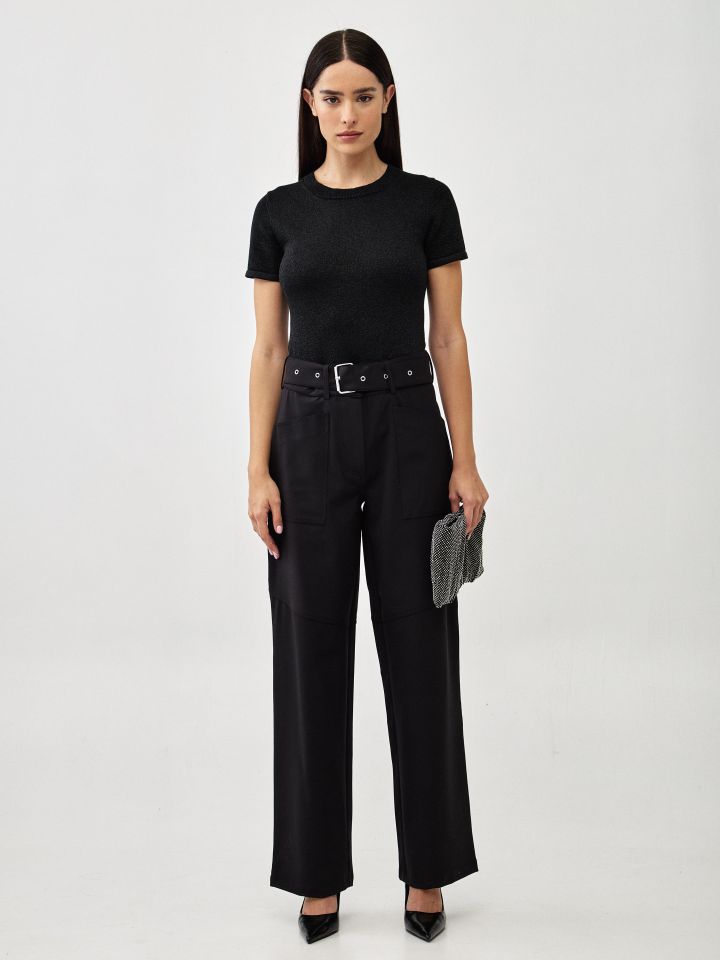 מכנסיים + חגורה YASMIN בצבע שחור