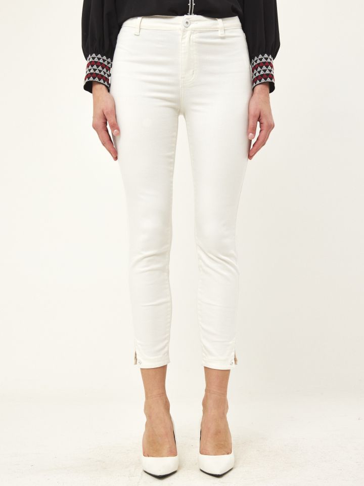 מכנסי דריל שליץ צד  PROMO בצבע לבן