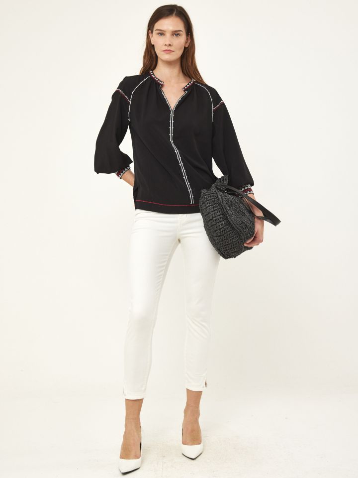 מכנסי דריל שליץ צד  PROMO בצבע לבן