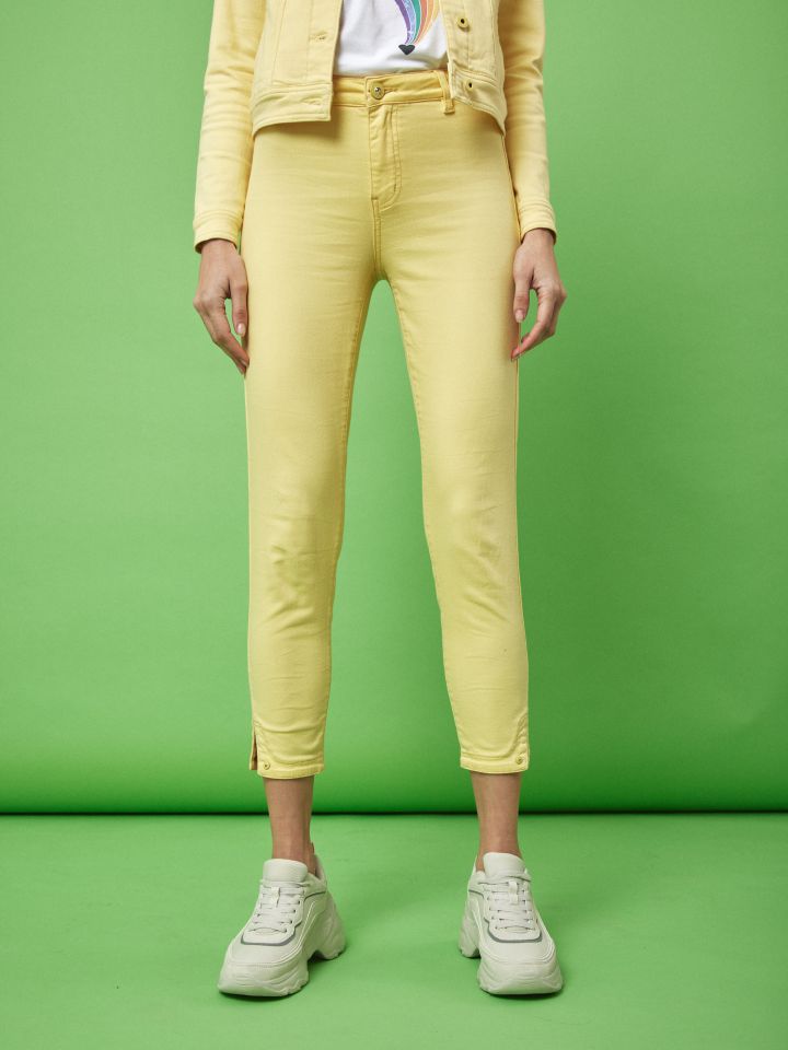 מכנסי דריל שליץ צד  PROMO בצבע צהוב