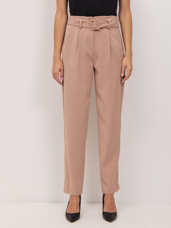 מכנסיים חגורה אבזם בצבע קאמל