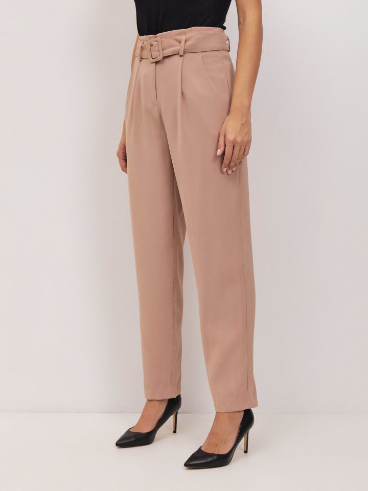 מכנסיים חגורה אבזם בצבע קאמל