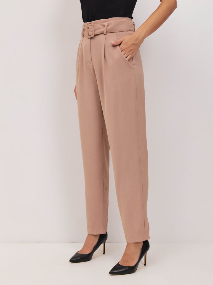 מכנסיים חגורה אבזם בצבע קאמל