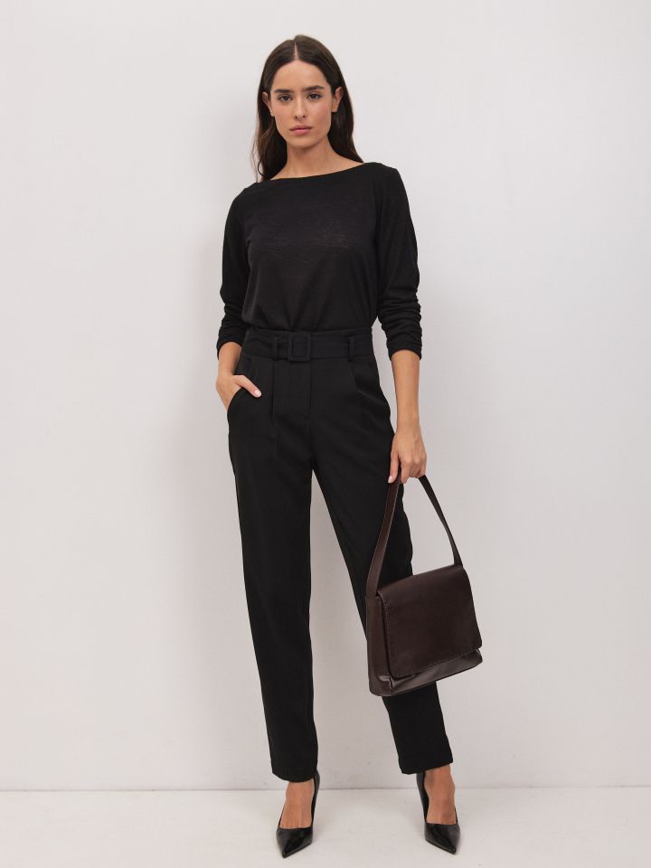 מכנסיים חגורה אבזם בצבע שחור