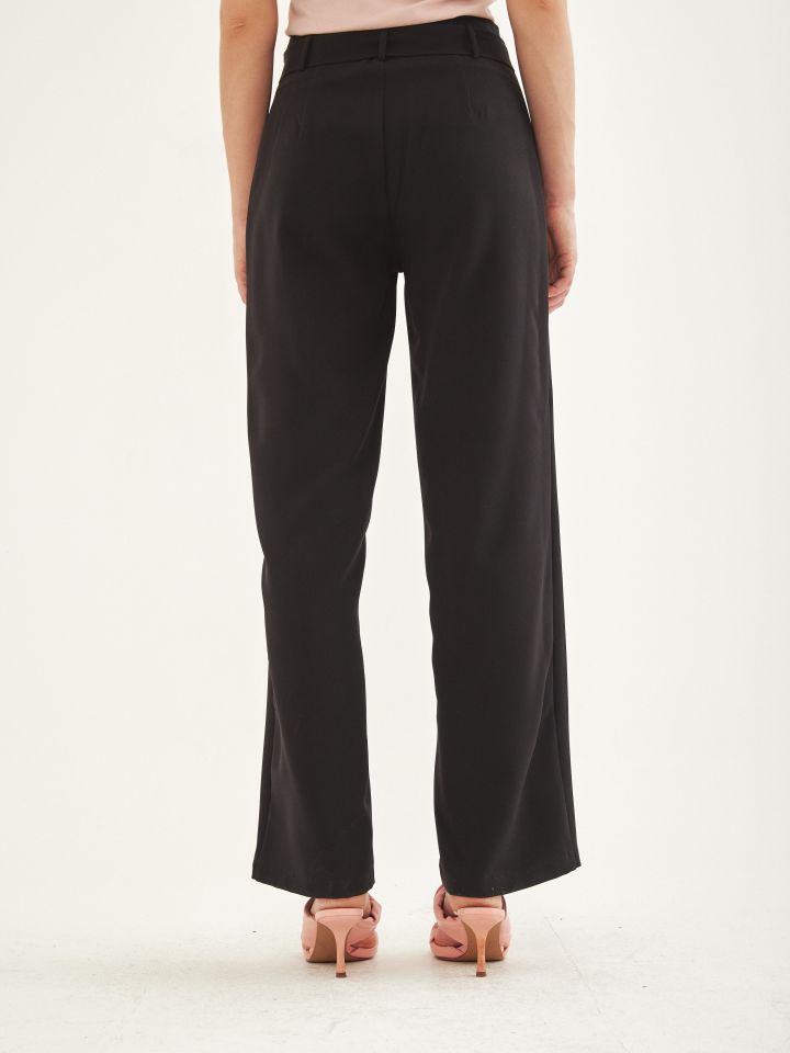 מכנסי חגורה קשירה בצבע שחור