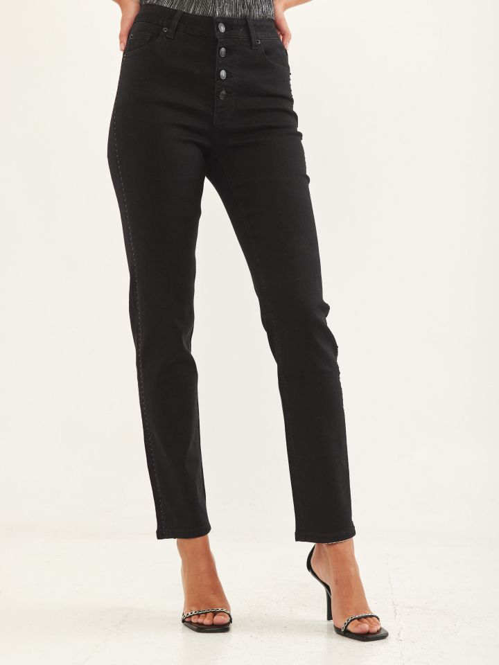 מכנסי ג’ינס ניטים בצד בצבע שחור