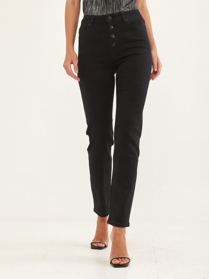 מכנסי ג’ינס ניטים בצד בצבע שחור