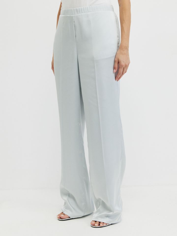 מכנסיים סטן PROMO בצבע אפור כסף