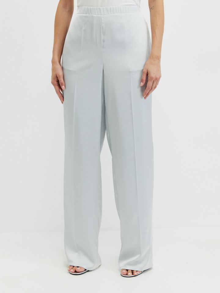 מכנסיים סטן PROMO בצבע אפור כסף