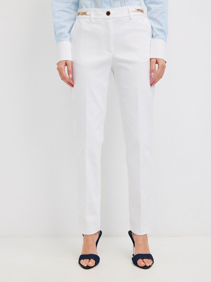 מכנסיים אבזמים ארוך בצבע לבן