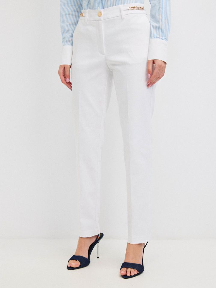 מכנסיים אבזמים ארוך בצבע לבן