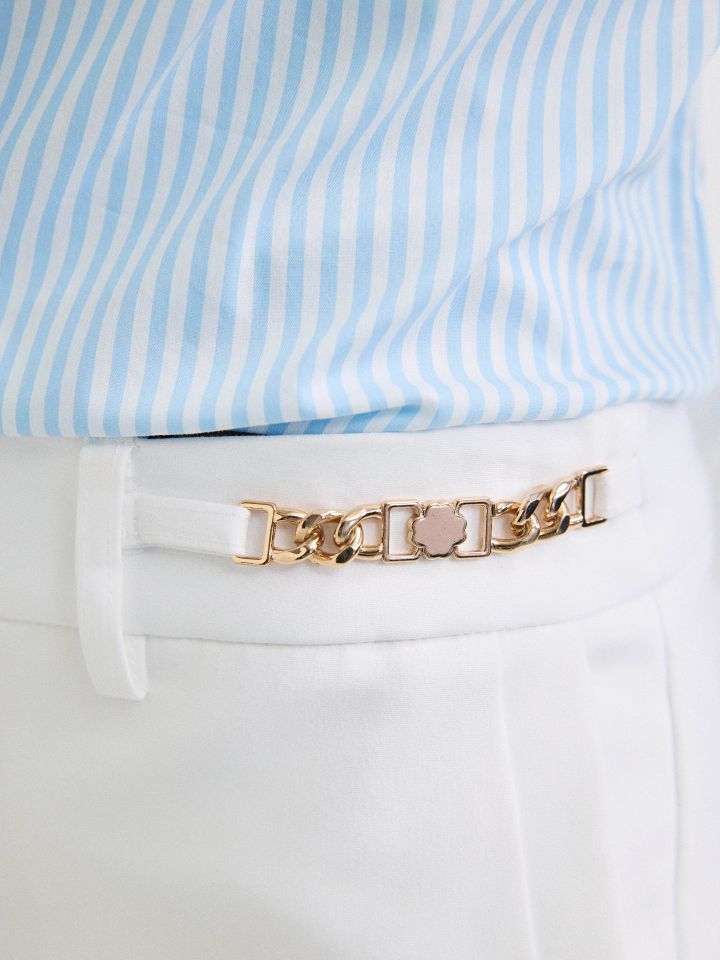 מכנסיים אבזמים ארוך בצבע לבן