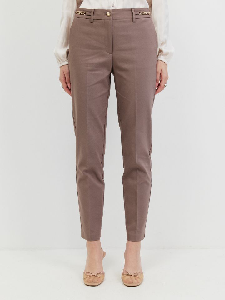 מכנסיים אבזמים ארוך בצבע שוקו