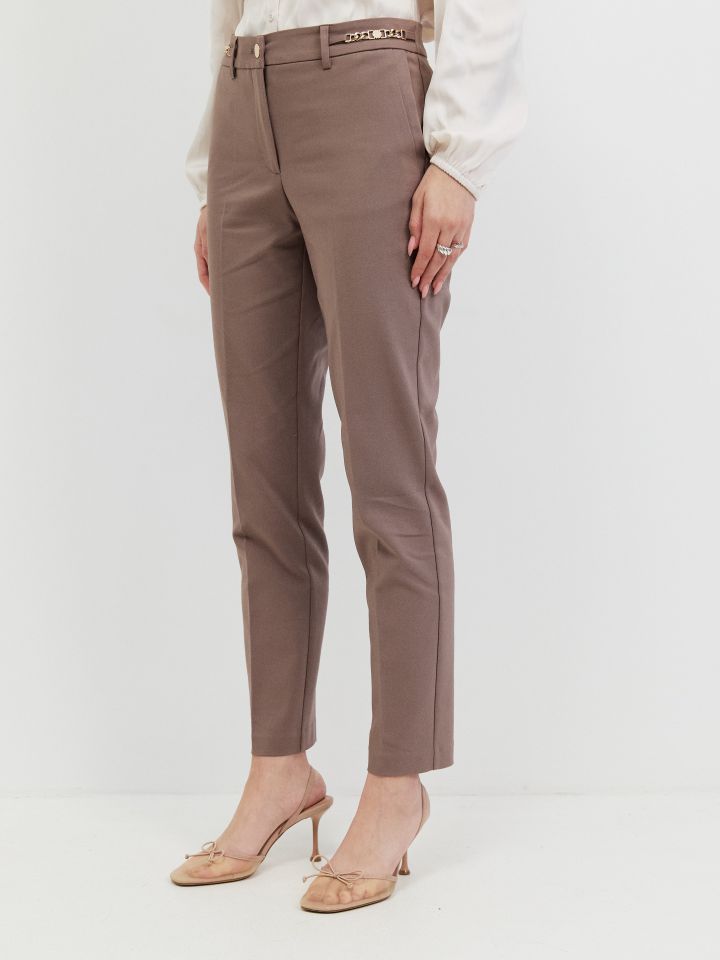 מכנסיים אבזמים ארוך בצבע שוקו