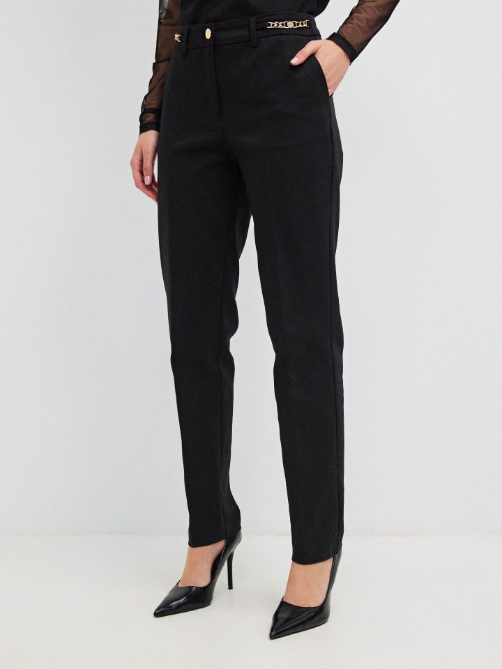 מכנסיים אבזמים ארוך בצבע שחור