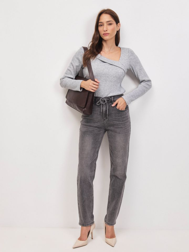 מכנסיים ג’ינס גומי בגב PROMO בצבע ג’ינס אפור