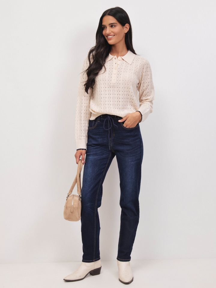 מכנסיים ג’ינס גומי בגב PROMO בצבע ג’ינס כהה