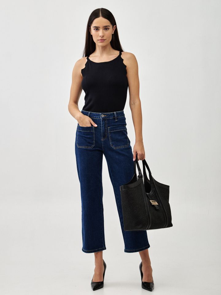 מכנסיים גינס 7/8 PROMO בצבע ג’ינס כהה