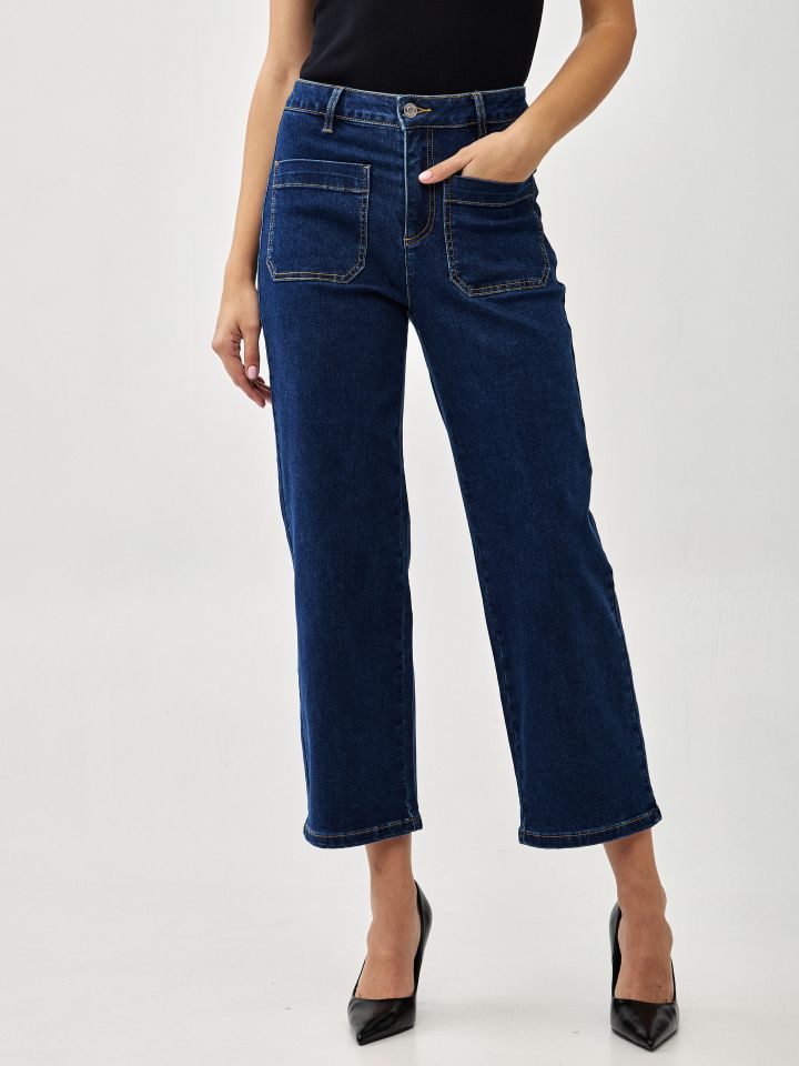 מכנסיים גינס 7/8 PROMO בצבע ג’ינס כהה