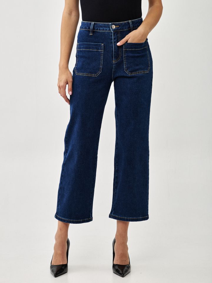 מכנסיים גינס 7/8 PROMO בצבע ג’ינס כהה