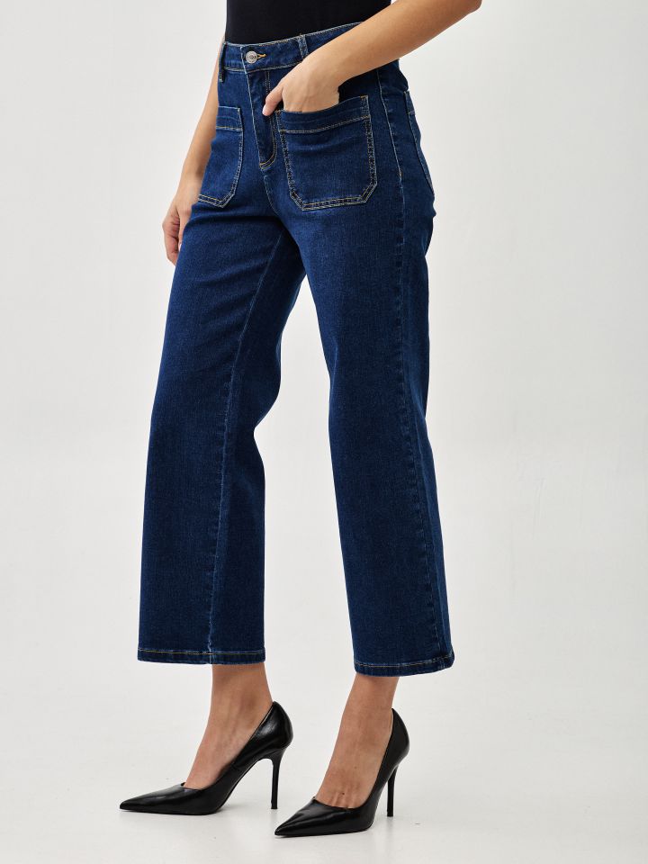 מכנסיים גינס 7/8 PROMO בצבע ג’ינס כהה