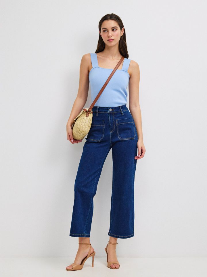 מכנסיים ג’ינס 7/8 PROMO בצבע ג’ינס כהה