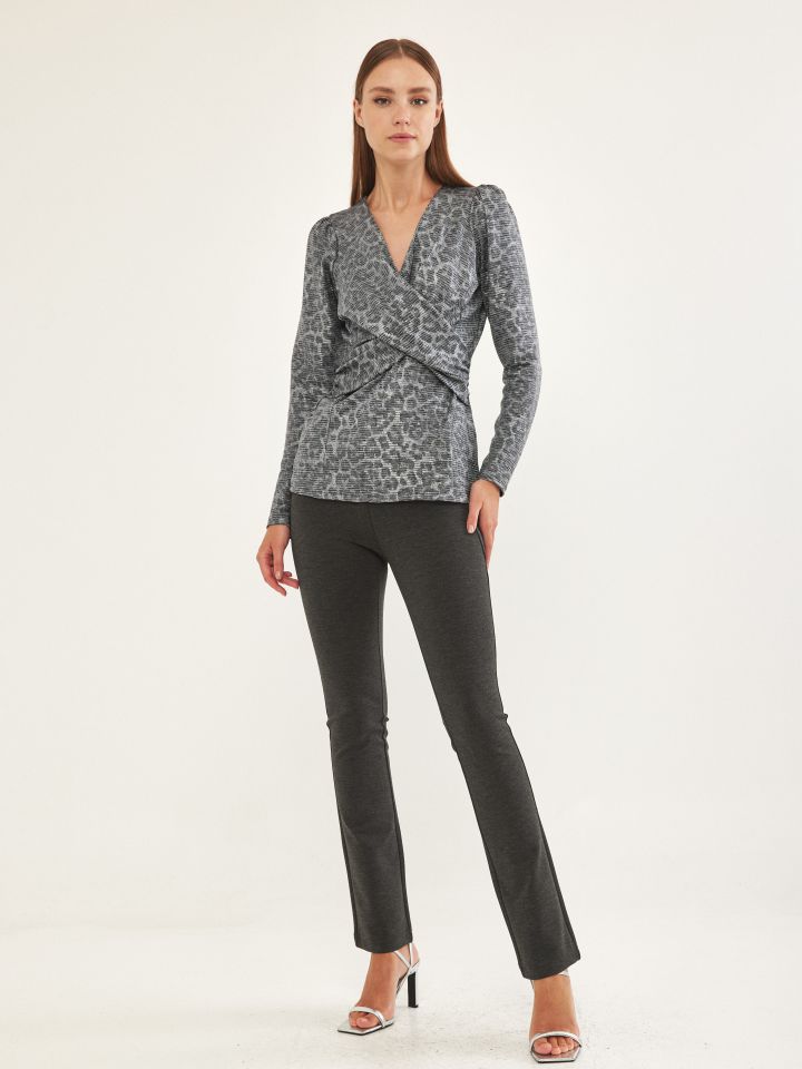 מכנסי מילנו חגורה חתכים בצבע אפור מרנגו