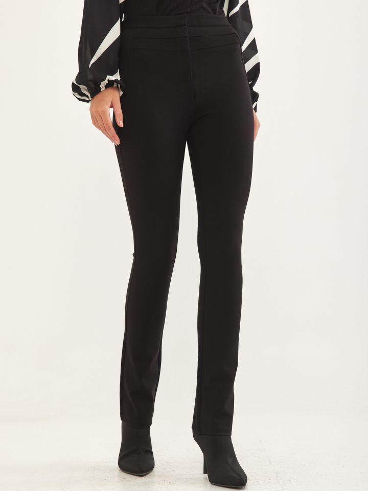 מכנסי מילנו חגורה חתכים בצבע שחור