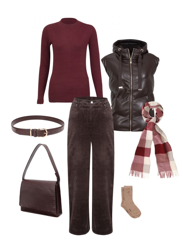 מכנסיים קטיפה מתרחב בצבע חום