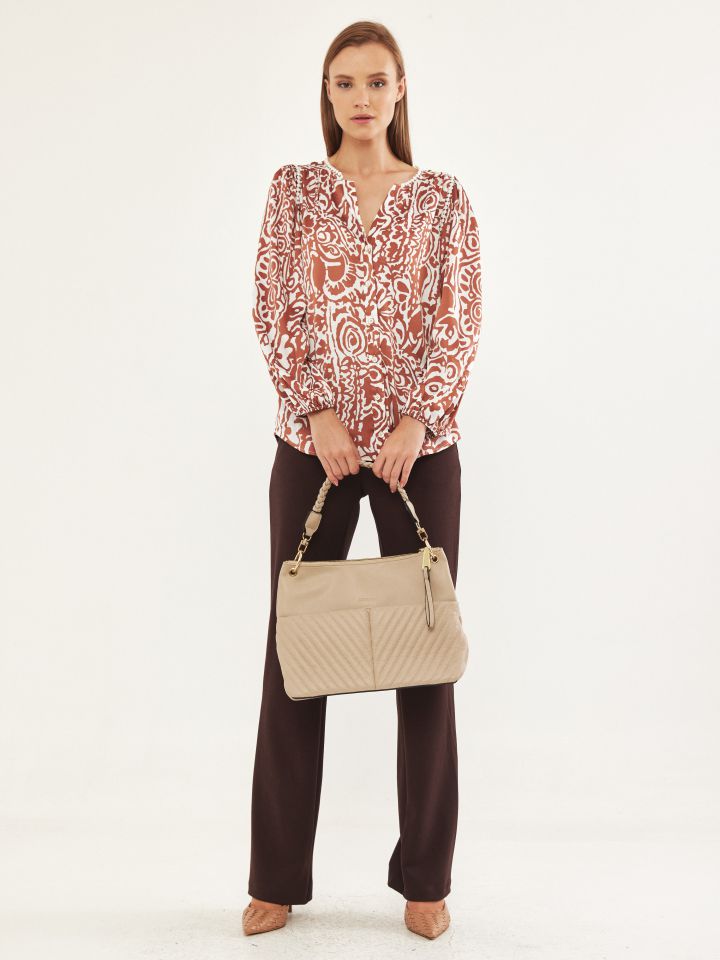 מכנסי כפתורי זהב בצבע חום