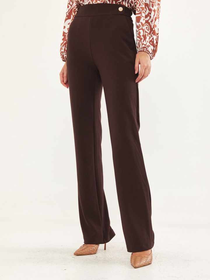 מכנסי כפתורי זהב בצבע חום