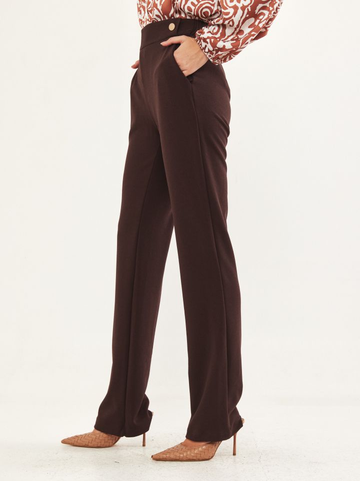 מכנסי כפתורי זהב בצבע חום