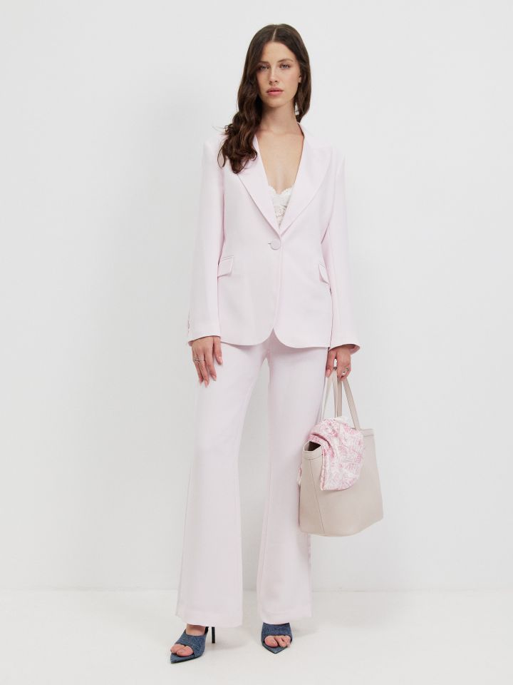 מכנסיים שילוב סטן בצבע ורוד