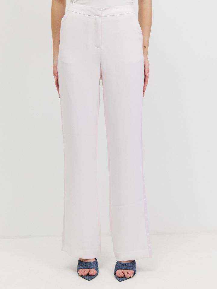 מכנסיים שילוב סטן בצבע ורוד