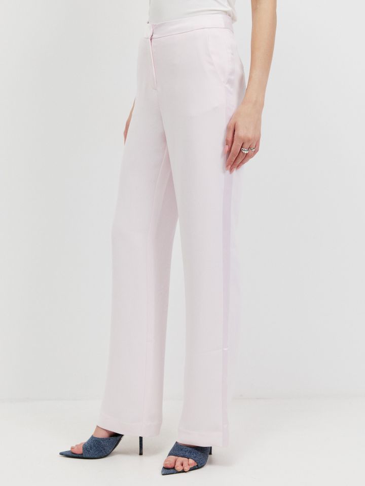 מכנסיים שילוב סטן בצבע ורוד