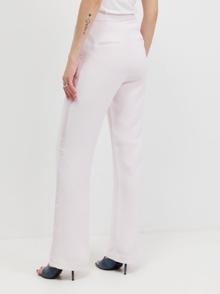 מכנסיים שילוב סטן בצבע ורוד