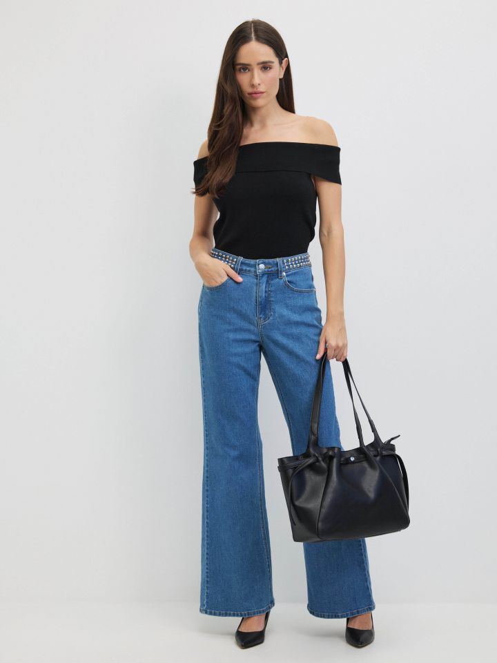 מכנסיים ג’ינס ניטים בצבע ג’ינס