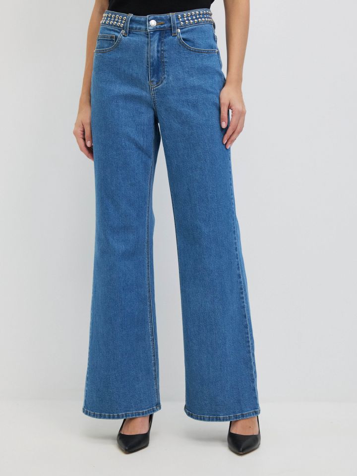 מכנסיים ג’ינס ניטים בצבע ג’ינס