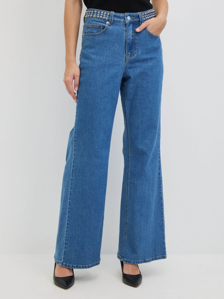 מכנסיים ג’ינס ניטים בצבע ג’ינס