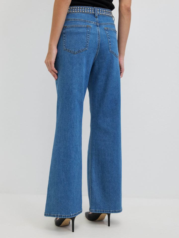 מכנסיים ג’ינס ניטים בצבע ג’ינס