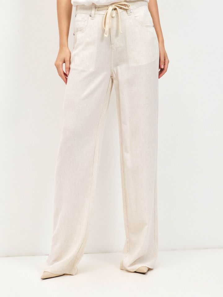 מכנסיים מראה פישתן שרוך PROMO בצבע שמנת