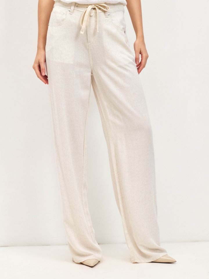 מכנסיים מראה פישתן שרוך PROMO בצבע שמנת