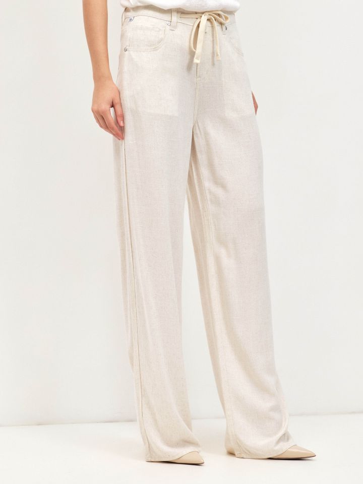 מכנסיים מראה פישתן שרוך PROMO בצבע שמנת